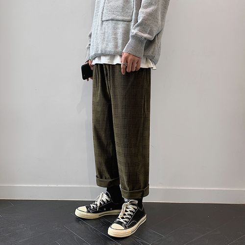 Fashion (green)Autumn Corduroy Pants Men Fashion Retro Casual Plaid Pants  Men Streetwear Hip Hop Loose Straight Trousers Male Large Size OM @ Best  Price Online