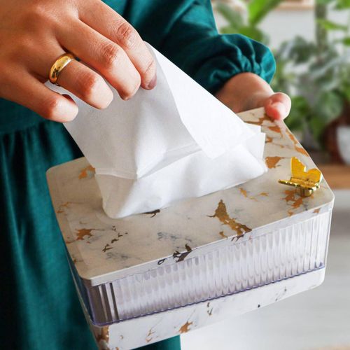 product_image_name-Generic-A tissue box with a design that combines the warmth of wood and the purity of acrylic, to give you a touch of luxury in every corner of your home or office. Color (white).-1