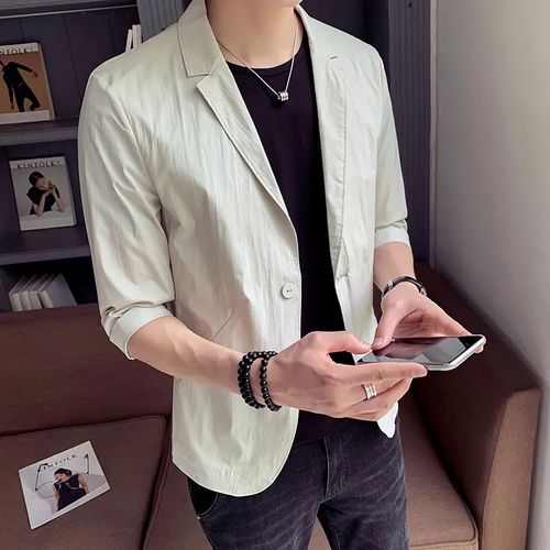 Fashion Khaki Summer Blazers Jacket Mid Sleeve Casual Suits For