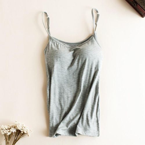 Summer Modal Bra Tank Top Women Spaghetti Strap Camisole with Built In Bra  Padded Self Mold