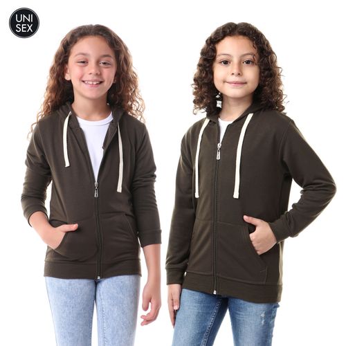 Buy Kady Kids Front Pockets Long Sleeves Zipper Hoodie - Army Green in Egypt