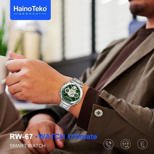 product_image_name-Haino Teko-ساعة هاينو تيكو RW-67 الذكية "Ultimate" - شاشة AMOLED عالية الدقة، مكالمات بلوتوث، نظام تحديد المواقع GPS، مقاومة للماء IP68، مع 3 أحزمة قابلة للتبديل (معدن + سيليكون + جلد)-2
