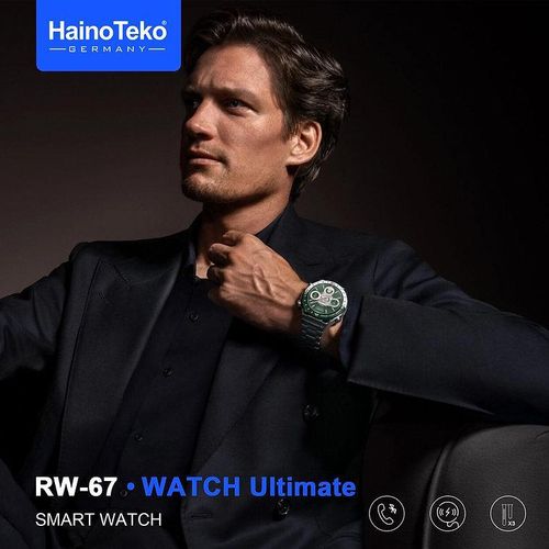 product_image_name-Haino Teko-ساعة هاينو تيكو RW-67 الذكية "Ultimate" - شاشة AMOLED عالية الدقة، مكالمات بلوتوث، نظام تحديد المواقع GPS، مقاومة للماء IP68، مع 3 أحزمة قابلة للتبديل (معدن + سيليكون + جلد)-3