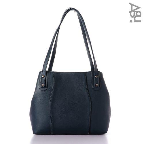 Lella by Agu شنطة يد جلد بملمس بارز بسوسته - كحلي