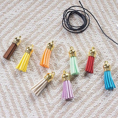 100Pcs Faux Leather Suede Tassel Keychain Tassels Leather Pendants