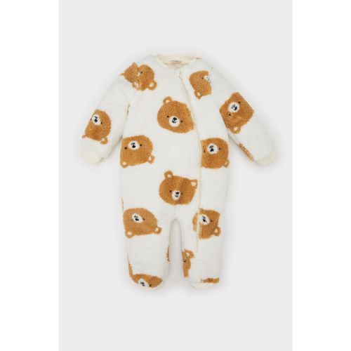 product_image_name-Defacto-Baby Boy Newborn Bear Patterned Zippered Plush Jumpsuit-1