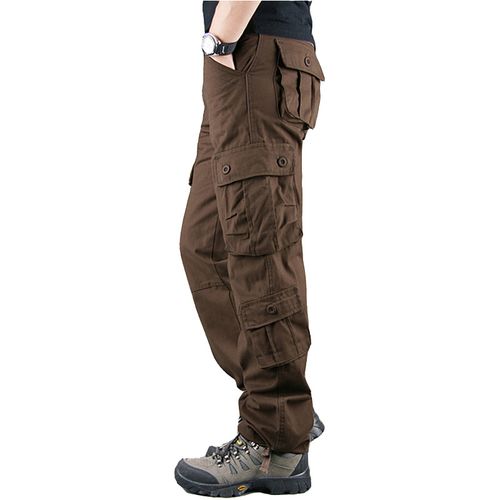 Spring Autumn Mens Cargo Pants Multi Pocket Khaki Trousers Casual