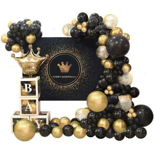 product_image_name-Generic-مجموعة قوس بالونات باللونين الأسود والذهبي SiJinHaibf، مجموع 142 قطعة مقاسات 18" 12" 10" 5" من البالونات اللاتكس لمستلزمات زينة حفلات الزفاف والاحتفال والتوديع وحفلات المولود-2