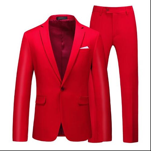 Red Women's Suit Long Coat Dress Pants 2 Pieces Formal Wedding Party Wear  Blazer