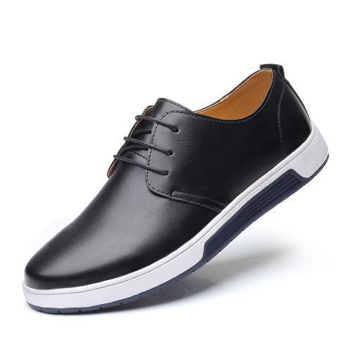 اشتري Men Leather Shoes Breathable Casual Big Size Shoes Black في مصر