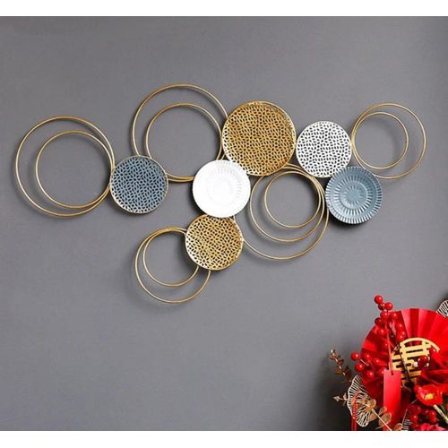 product_image_name-Generic-فن جداري من الحديد - منحوتة معدنية ثلاثية الأبعاد معاصرة، ديكور دوائر بألوان زاهية للمنزل أو المكتب، 64x40 سم-1