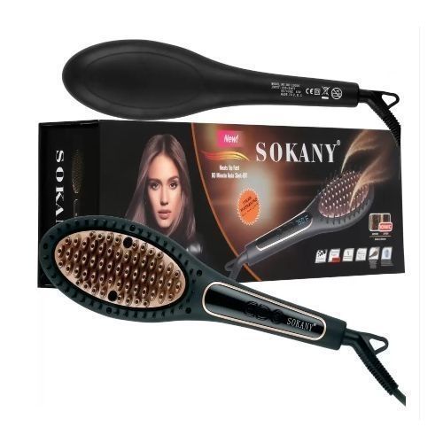 Buy Sokany BR-1030i Ceramic Fast Hair Straightener Brush - 750F - Black/Gold in Egypt