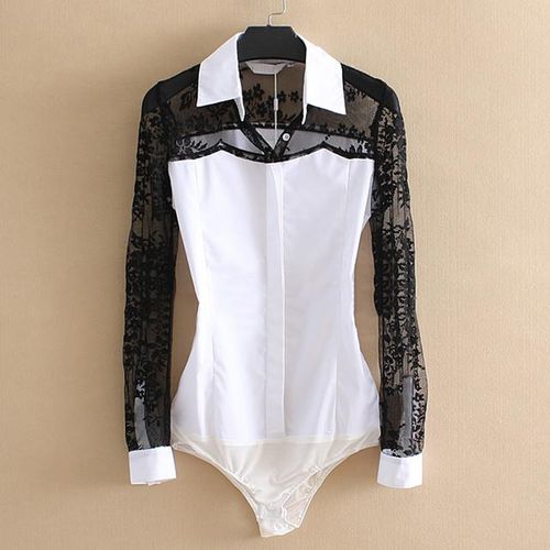 Women Body Shirts and Blouses Long Sleeved Fashion Bodysuits White