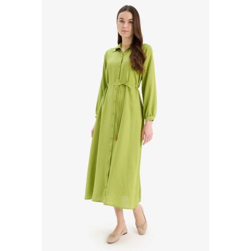product_image_name-Defacto-Woman Shirt Neck Shirt Dress Long Sleeve Woven Dress - Green-4