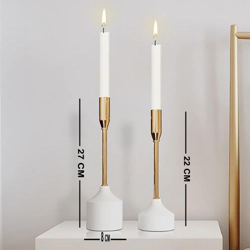 product_image_name-Mishmish-طقم شمعدان 2 من استيل لون ذهبي وابيض تصميم مودرن مقاسات /22/27 سم-2