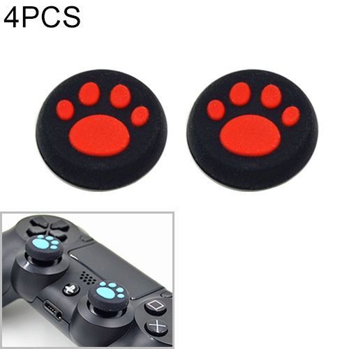 Product_image_name-Generic-4 PCS Cute Cat Paw غطاء واقٍ من السيليكون لأجهزة PS4 / PS3 / PS2 / XBOX360 / XBOXONE / WIIU Gamepad Joystick (أحمر) -1