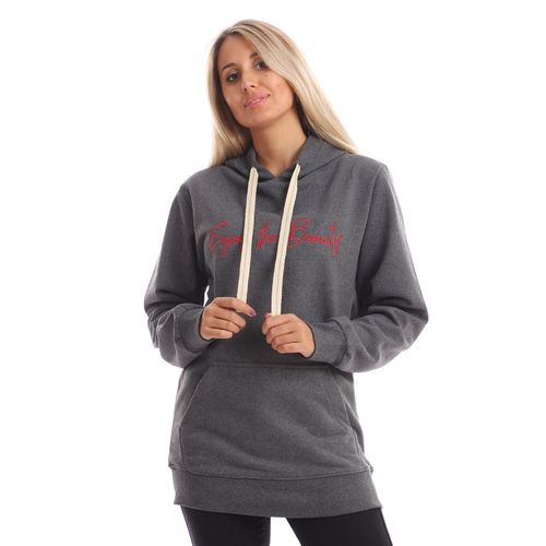 Buy Izor " Enjoy The Beauty" Embroidered Hoodie - Dark Grey in Egypt