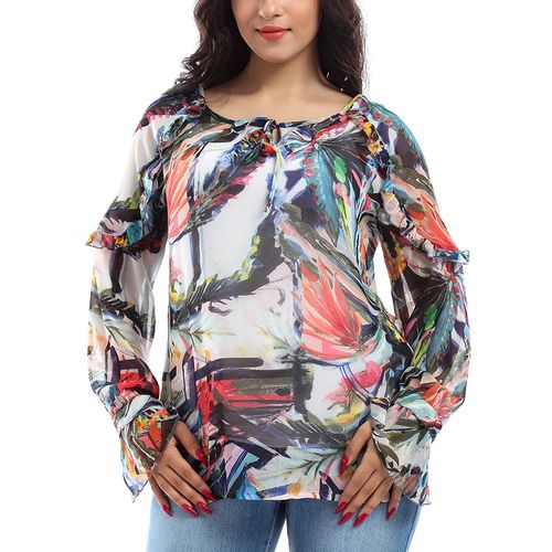 Buy Esla - Elegant Bow Tie Collar Blouse - Multicolour in Egypt