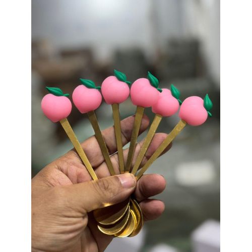 product_image_name-Generic-مجموعة ملاعق حلوى ذهبية مع زينة فاكهة - 6 قطع ملاعق تقديم-2