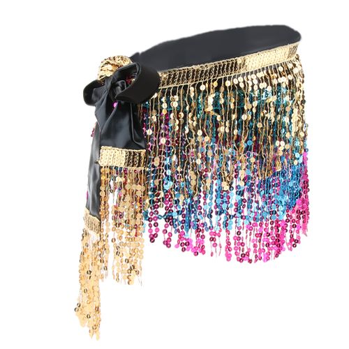 Sequin Fringe Metallic Hipscarf Belly Dance Belt - GOLD