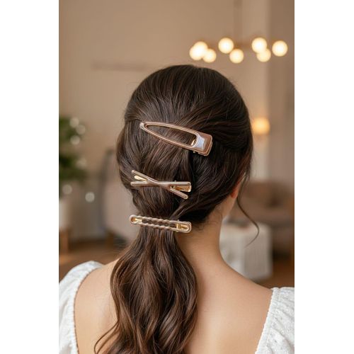 product_image_name-Generic-مجموعة من 3 قطع من مشابك الشعر (توكة كلبس) المعدنية - بني لامع - إكسسوارات شعر عصرية-1