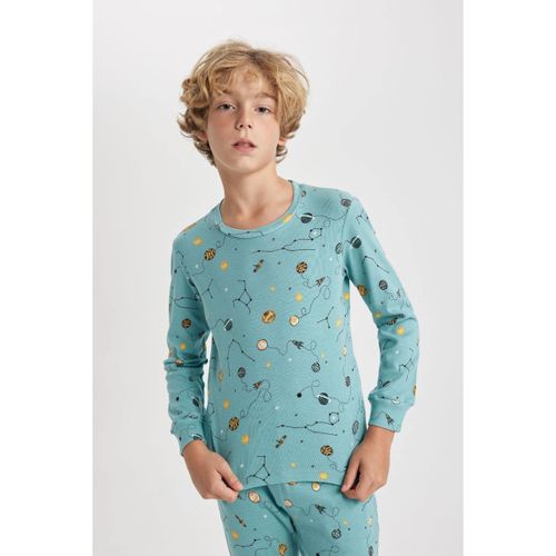 product_image_name-Defacto-Boy Crew Neck Regular Fit Knitted Pyjamas - Dull Blue-2