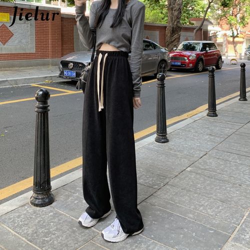 Fashion Korean Style High Waist Wide Leg Pants Women Winter Corduroy Trors  Drawstring Casual-Black @ Best Price Online | Jumia Egypt