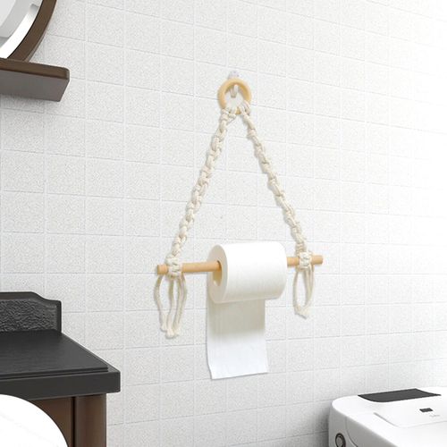 Rope Toilet Paper Holder, Wooden Wall Mounted Toilet Paper Roll