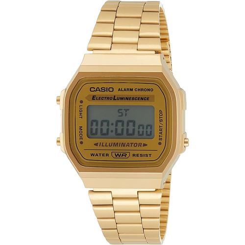 product_image_name-Casio-ساعة كاسيو الرقمية ذات القرص الذهبي مع حزام من الفولاذ المقاوم للصدأ [A168WG-9WDF]-1
