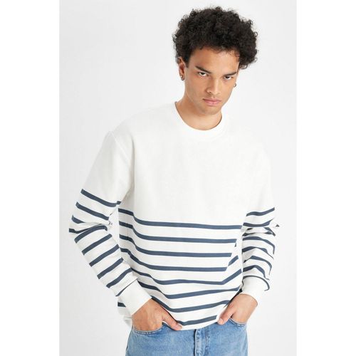 product_image_name-Defacto-Boy White Comfort Fit Crew Neck Striped Thick Sweatshirt-1