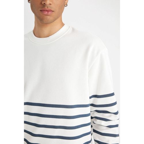 product_image_name-Defacto-Boy White Comfort Fit Crew Neck Striped Thick Sweatshirt-5