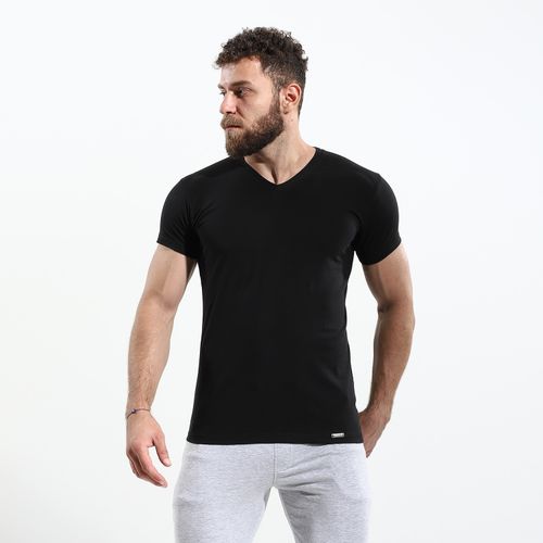 Buy Cottonil Outwear Basic V-Neck Solid Black T-shirt in Egypt