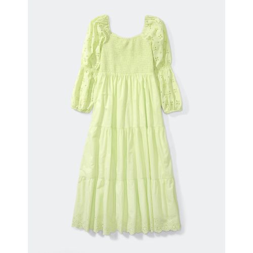 Aerie EYELET SMOCKED TIERED MIDI DRESS LINED @ Best Price Online