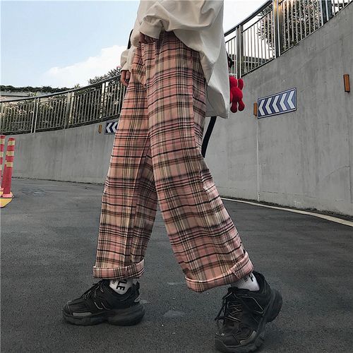 Fashion (pink Plaid)Plaid Autumn Thin Loose Pants Women Pink Full Length  Trousers Streetwear BF Style Pantalones Mujer Spring WEF @ Best Price  Online