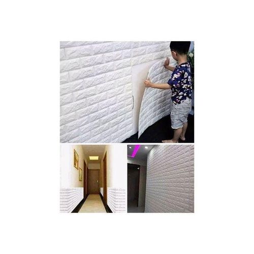 product_image_name-Generic-ورق حائط ذاتي اللصق بنمط الطوب ثلاثي الأبعاد - أبيض (مقاس 70x77 سم) × 10 قطع-2
