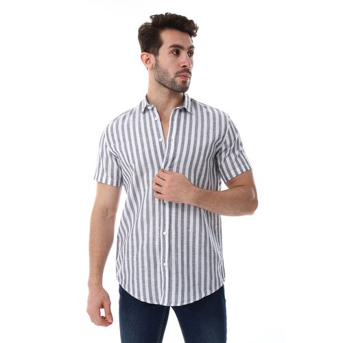 Buy White Rabbit White & Pewter Grey Awning Strip Pattern Shirt in Egypt