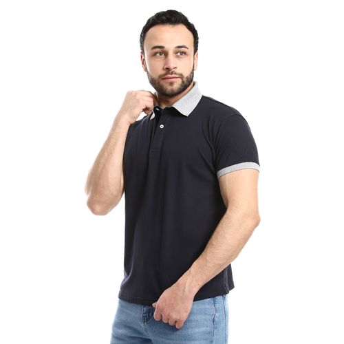 product_image_name-Andora-قميص بولو بأكمام قصيرة وياقة غير تقليدية من أندورا - أزرق داكن ورمادي-2