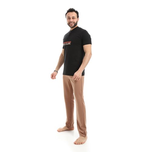 Andora Short Sleeve Solid Pattern Pajama Set - Black & Brown - image 2