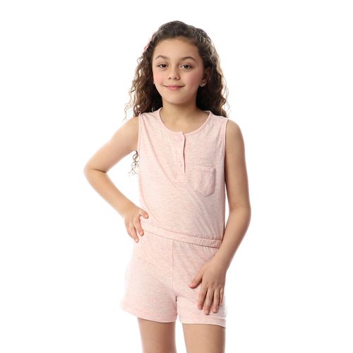 اشتري Izor Girls Sleeveless Buttoned Jumpsuit - Heather Light Pink في مصر