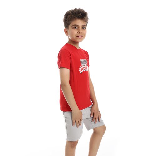 Andora Solid Pattern Cotton Pajama Set - Red & Grey - image 3