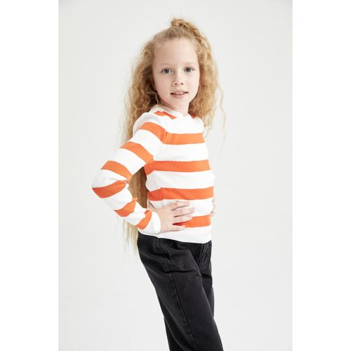 product_image_name-Defacto-Girl Crew Neck Crop-Standart Fit Pullover - Orange-2