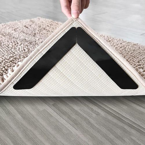 8pcs Black Anti-slip Rug Gripper With Reusable Pu Washable Adhesive Pads  For Carpet, Stairs & Floor