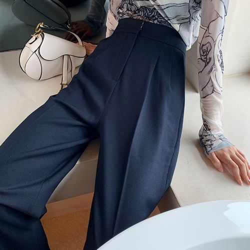 Fashion (1-Navy Blue)Not Transparent White Pants For Women High Waist  Zipper Pocket Big Large Size Long Wide Leg Navy Blue Trousers WEF @ Best  Price Online