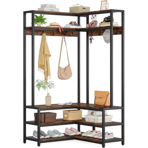 product_image_name-Generic-Tribesigns Corner Hall Tree with Shoe Bench, Entryway Coat Rack with Shoe Storage, Freestanding Coat Rack with Shelves, Entryway Corner Furniture, Brown-8