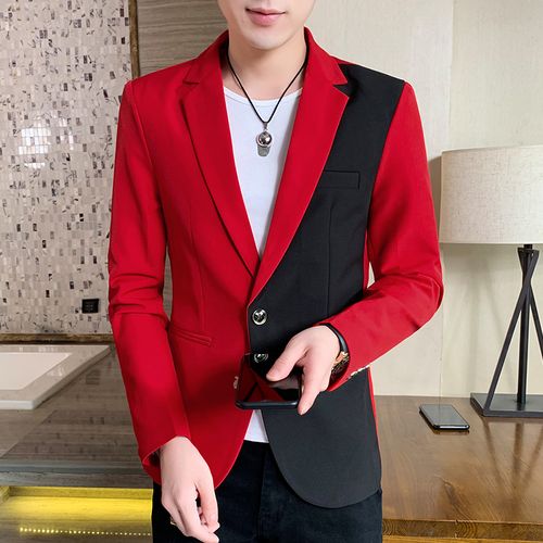 Fashion Red Men s Casual Blazer Korean Fashion Clothes Patchwork