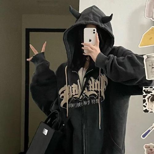 Generic Vintage Letter Print Cardigan Sweatshirt Women Kawaii Coat Y2k Hip Hop Grunge Zip Up Hoodie Jacket Autumn Casual Oversize S Best Price Online Jumia Egypt