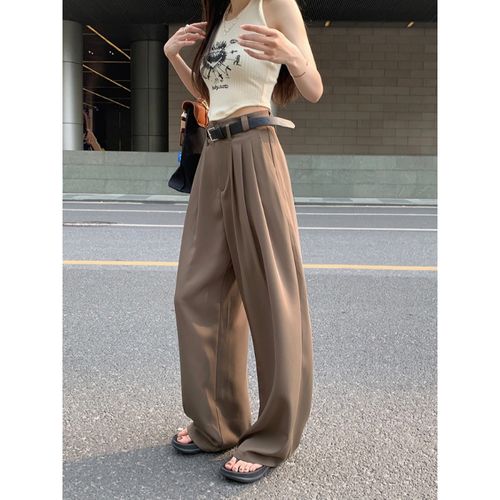 Fashion (coffee)Straight Casual Pants Women High Waist Loose Elegant Summer  Trousers Females Vintage All-match Simple Solid Korean Style Daily DOU @  Best Price Online