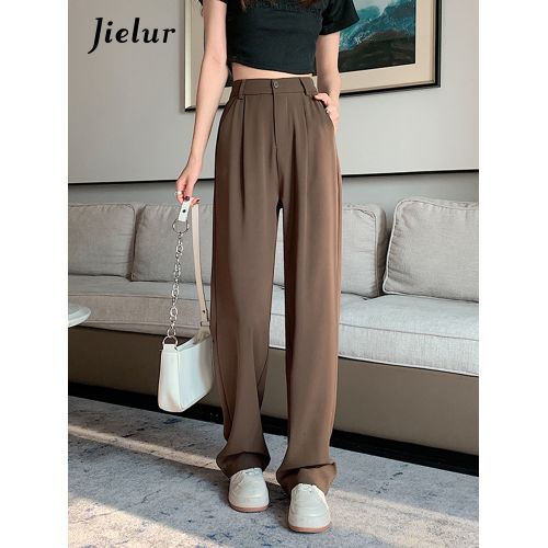 Jielur Brown Wide Leg Women Classic Suit Pants Vintage Palazzo Office  Elegant Casual Black Trousers Female High Waist Pants