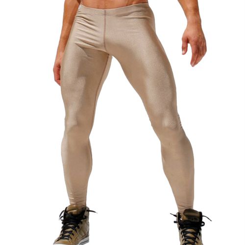 Men's Spandex Leggings Fitness Pants Stretch Low Waist Shiny Tight