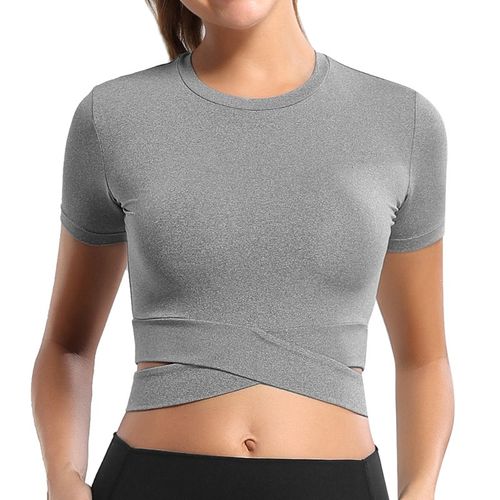 Fashion (gray)New Sports Tight Yoga Shirts Crop Top Women Short Sleeve T- Shirt Gym Tops Fitness Running Workout Sport Top Gym Wear Sports Wear SMA @  Best Price Online